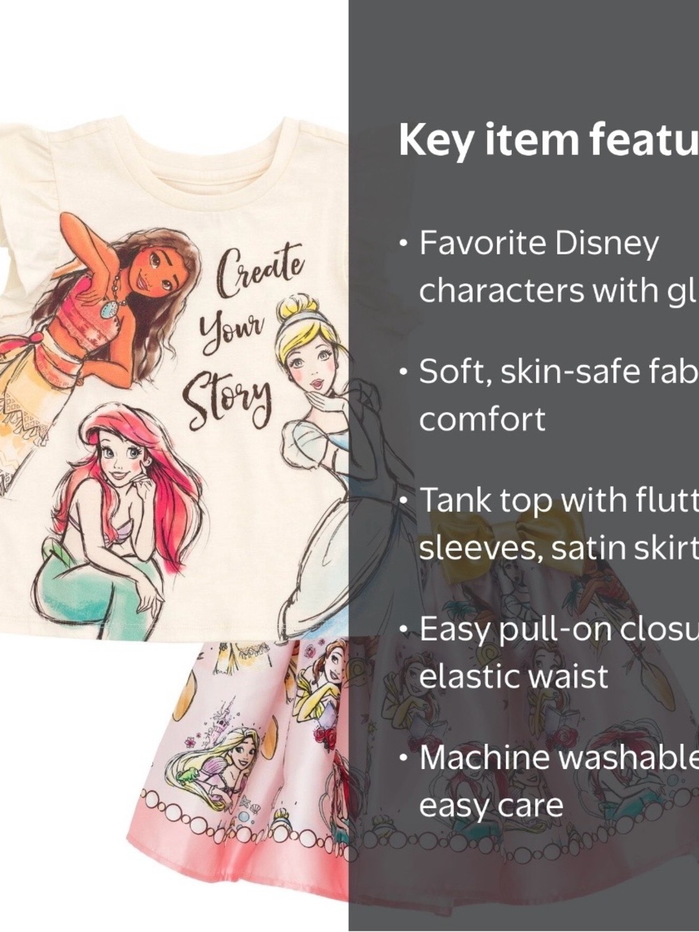 BRAND NEW Disney Princess Moana Rapunzel Belle Tank Top & Satin Skirt Outfit 6 - Picture 8 of 8